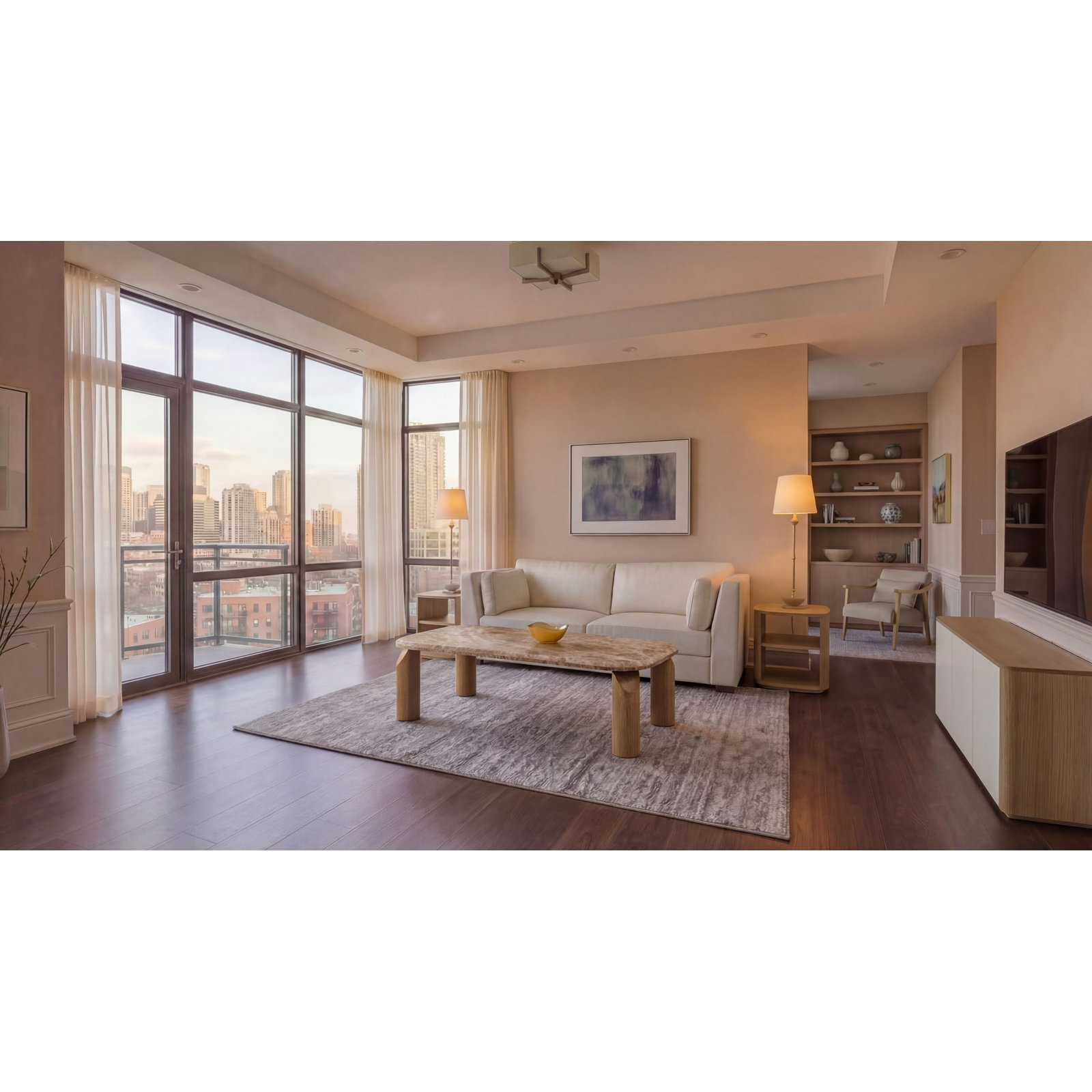 Single Coffee Table, Natural, Light Emperador