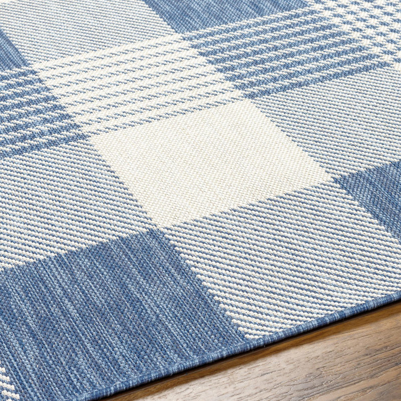 Emmeline Blue/Ivory Outdoor Area Rug, Rectangle 5'3" x 7'