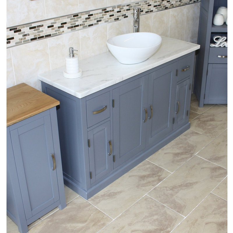 Bora 1230mm Single Bathroom Vanity with Vessel Ceramic Basin, White Marble