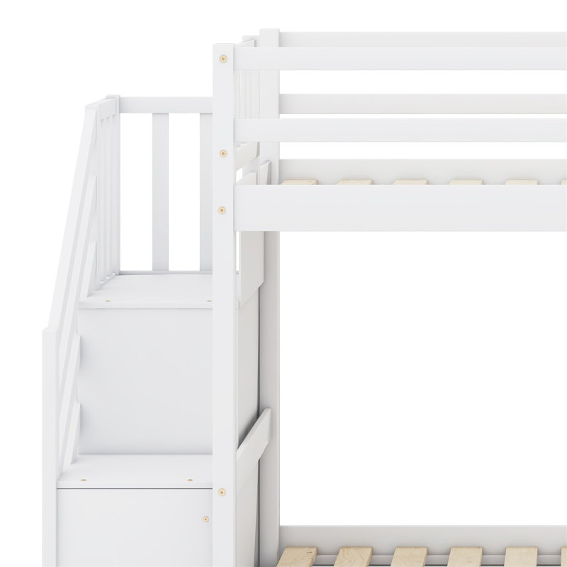 Lit superposé avec escalier de rangement, Blanc
