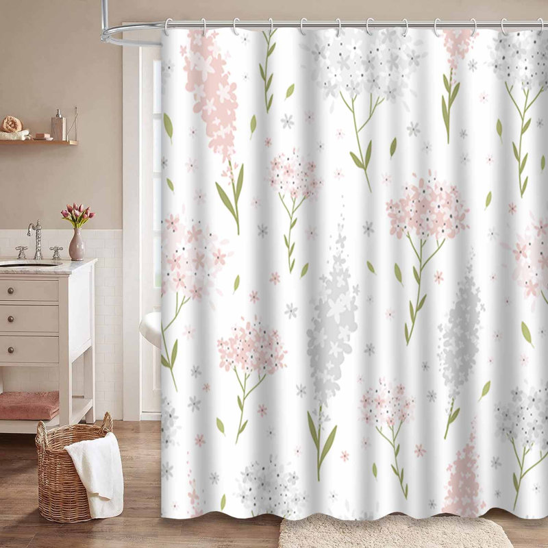 Rideau de douche rose avec 12 crochets, 72" L x 84" W