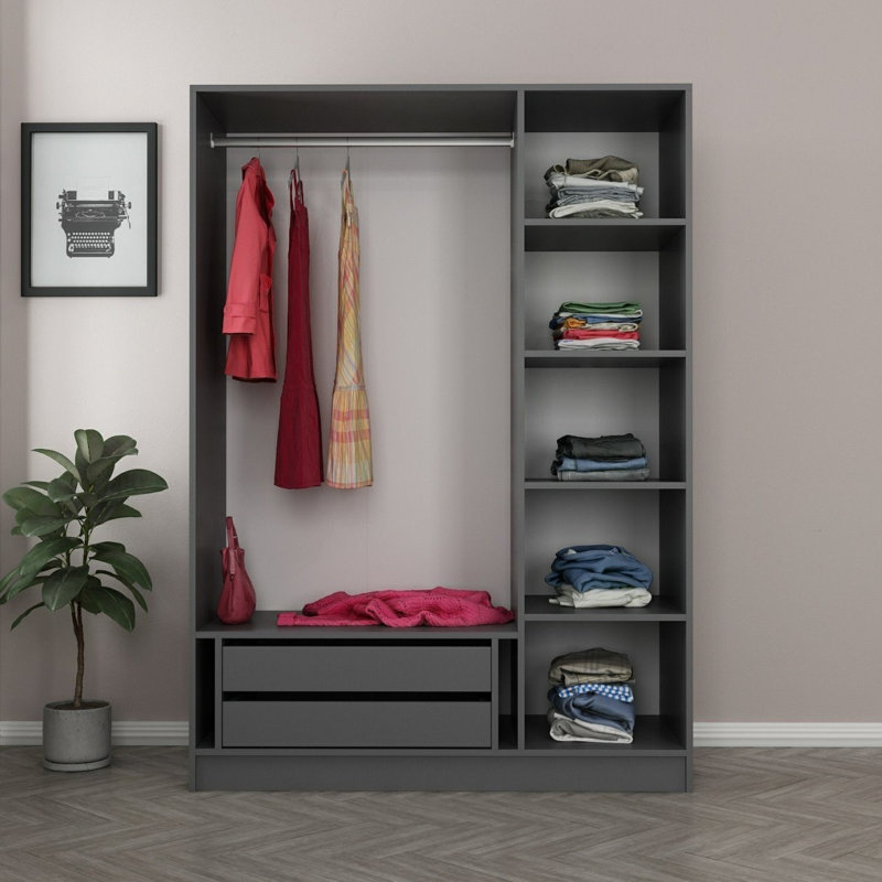 Armoire moderne anthracite 52,0 po x 53,1 po x 82,7 po | 100% panneau de particules enduit de mélamine, épaisseur: 0,7 pouce | Solution de rangement élégante pour chambre à coucher et garde-robe, design durable et élégant
