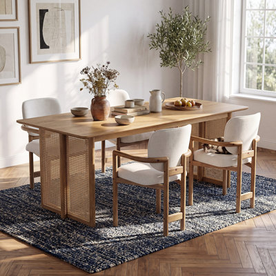 Ensemble de salle à manger 5 pièces en bois d'hévéa, table 70,87 po en rotin et 4 chaises
