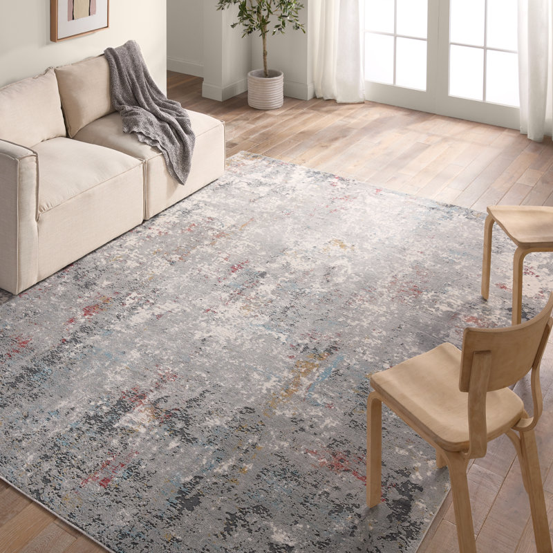 Tapis abstrait gris / blanc Vasari (8 pi x 10 pi), Rectangle 6 pi x 9 pi