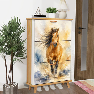 Armoire de rangement pour chaussures avec 3 tiroirs rabattables pour cheval au châtaignier au galop