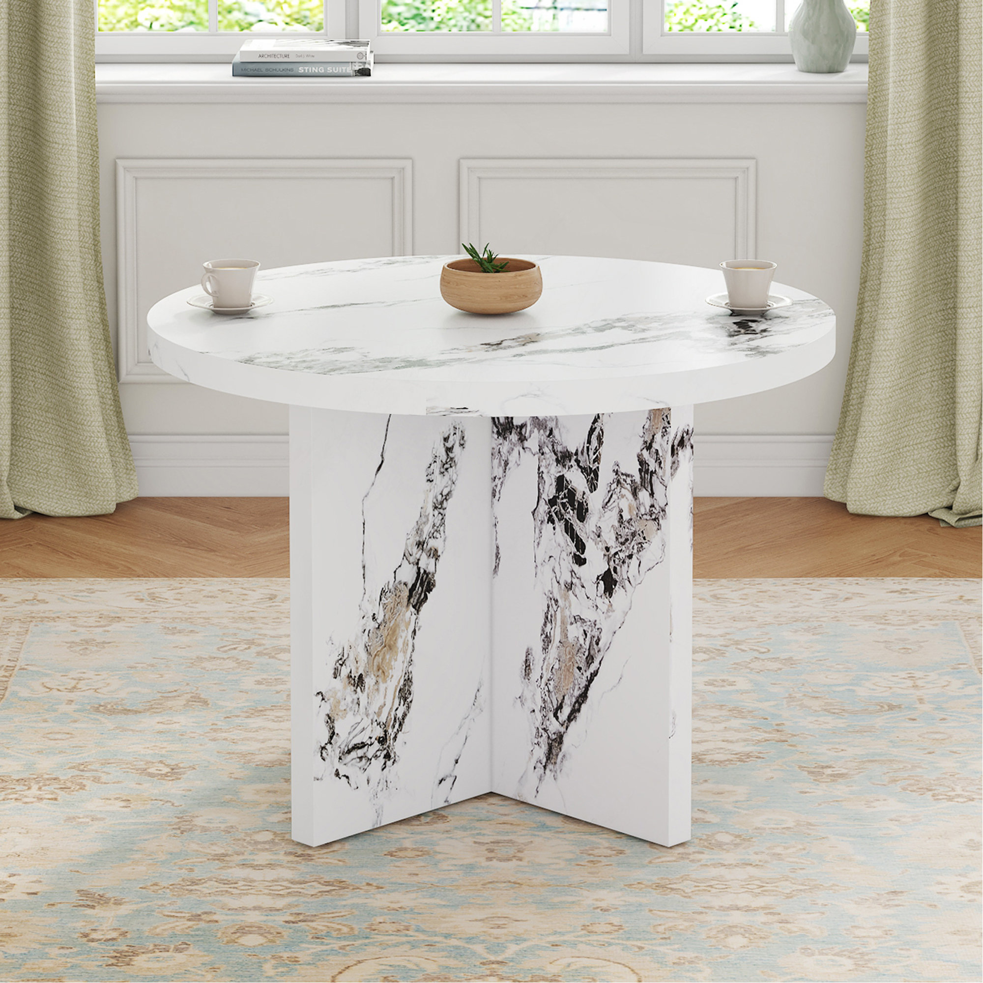Ebern Designs Round Dining Table For 4-6, 42 Inch Modern Kitchen Table ...