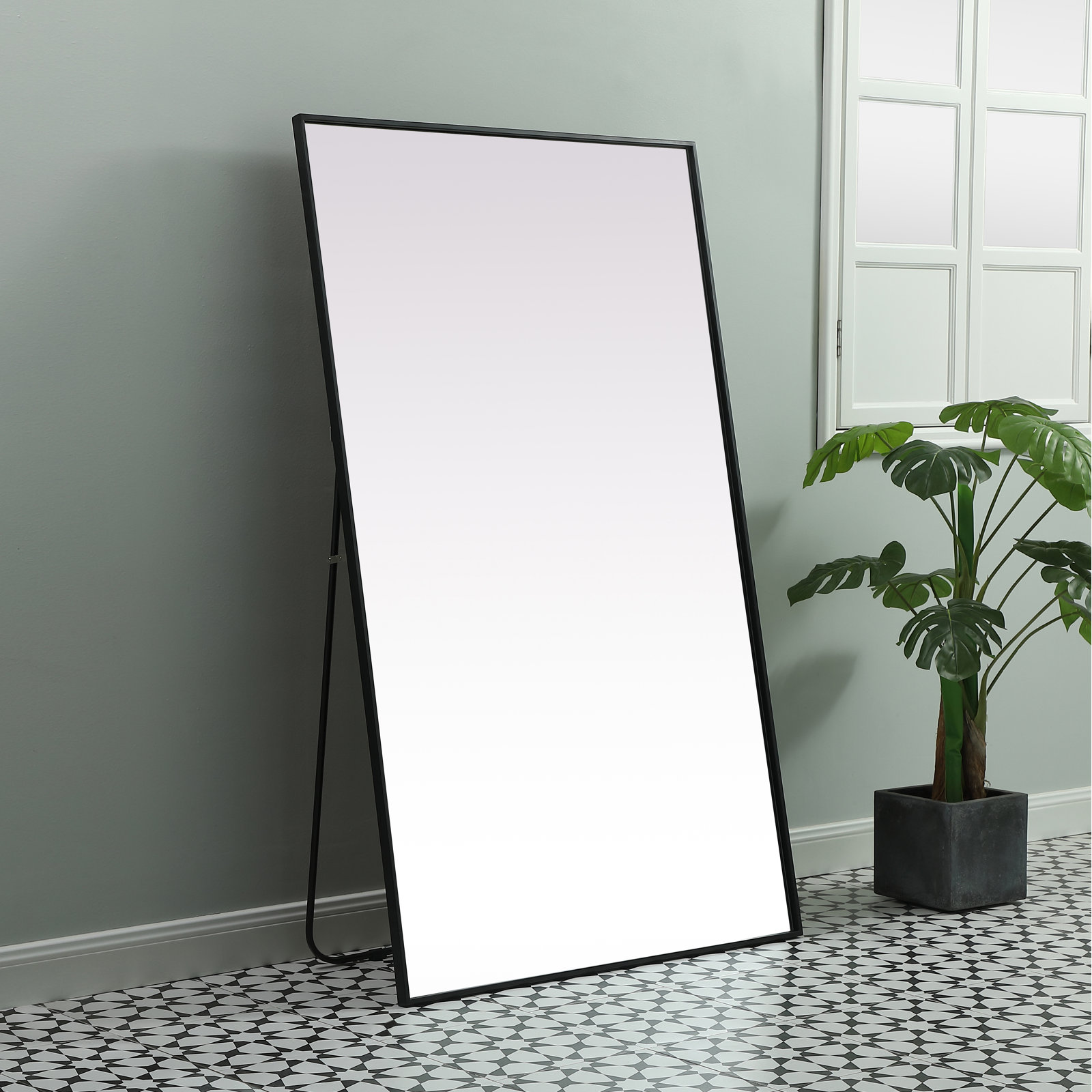 Sabine Metal Rectangle Floor Mirror, 60" x 36", Black