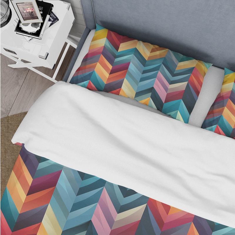 Ensemble de housse de couette à motif de mosaïque à chevrons colorés, Housse de couette pour très grand lit et 2 très