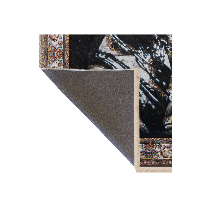 Tapis noir lavable à motif décoratif noir, Sous-tapis rectangulaire 5 pi 1 po x 7 pi 7 po inc