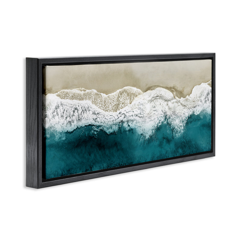 Foamy Beach Coast, océan profond, H 11 po x l 25 po, Cadre flottant noir de jais