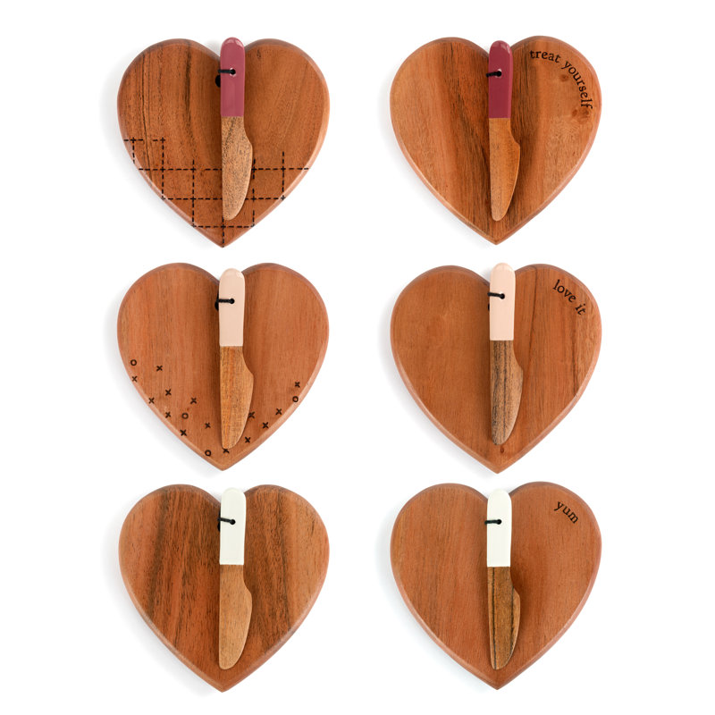 Heart Mini Wood Serving Board 6 Assorted - 5.5In