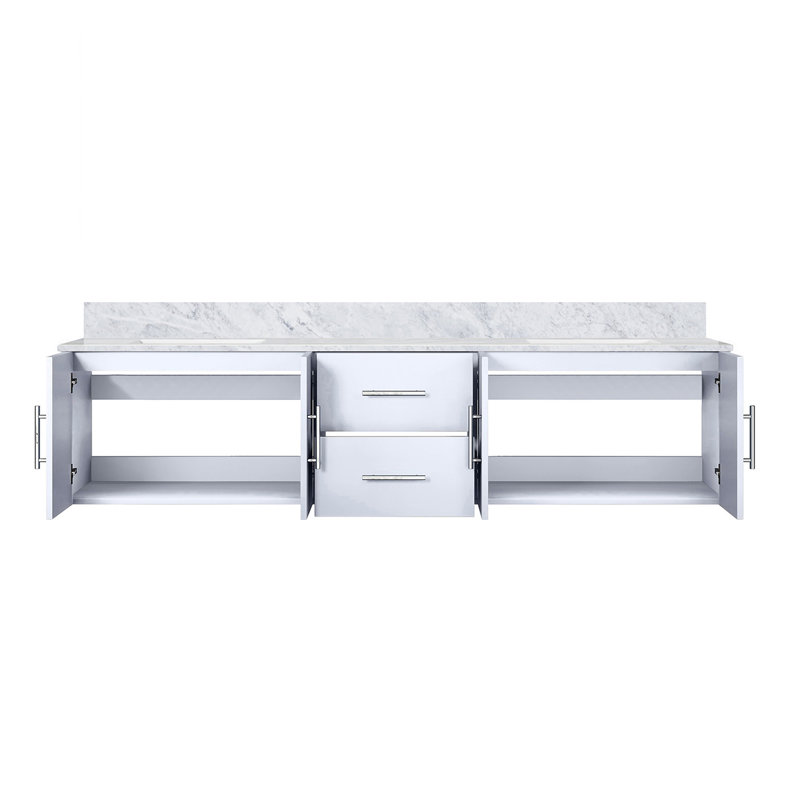 Meuble-lavabo double blanc brillant l 80 po x P 22 po avec plateau en marbre de Carrare, L 80 po