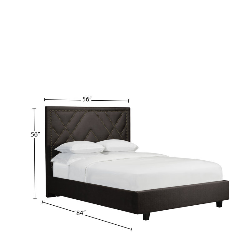 Lit plateforme en tissu d’ameublement Stradley, Double, Cuir - Espresso