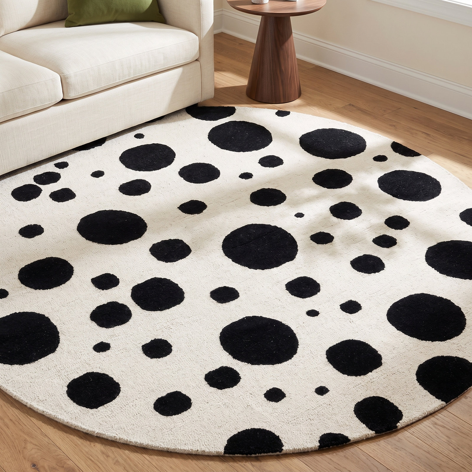 Camey Ivory Black Hand-Tufted Rug, Round 6'