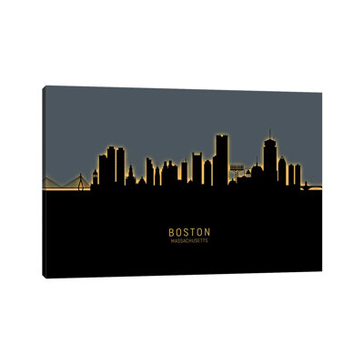 Boston Massachusetts Skyline Glow Orange by Michael Tompsett - 1 Piece Wrapped Canvas Wall Art