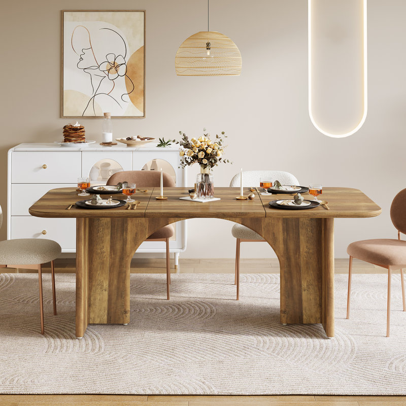 Slatington Rectangular 31.5'' L x 63'' W White Dining Table for 4-6 People, 63" Large Rectangle Kitchen Table with Arch Design Legs, Dinner Table Kitchen & Dining Room Furniture