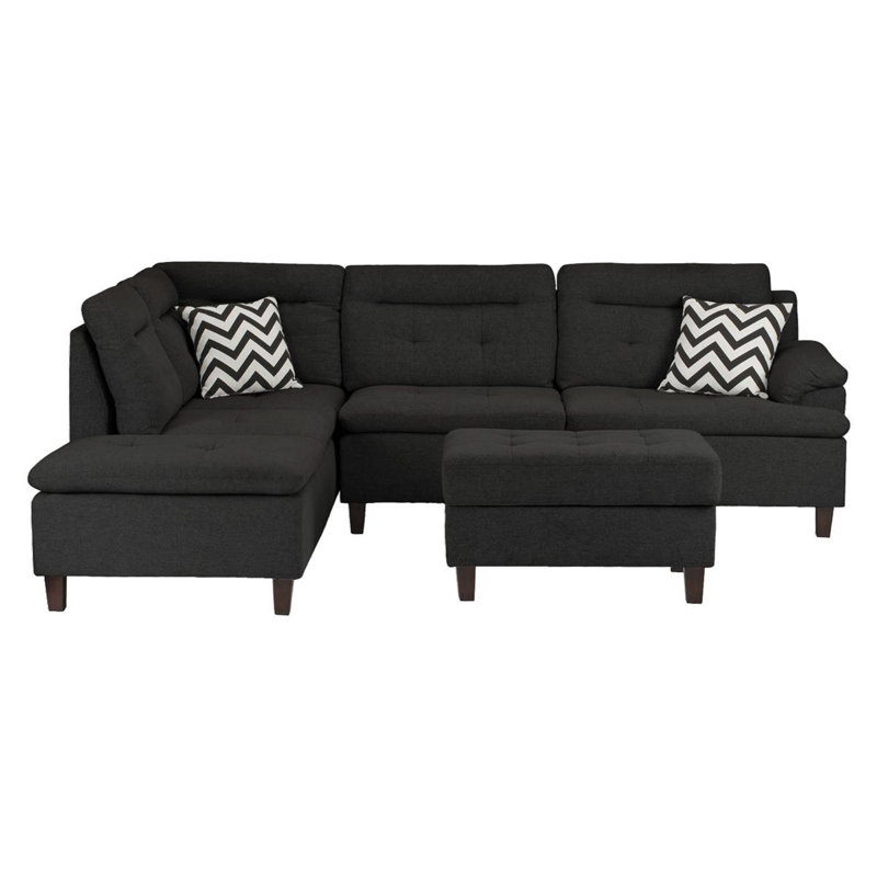 Canapé-lit modulaire en lin, Polyfibre noir
