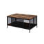 Table basse en chêne antique et en métal noir, fonctionnelle et avec table de rangement pliable, base en placage