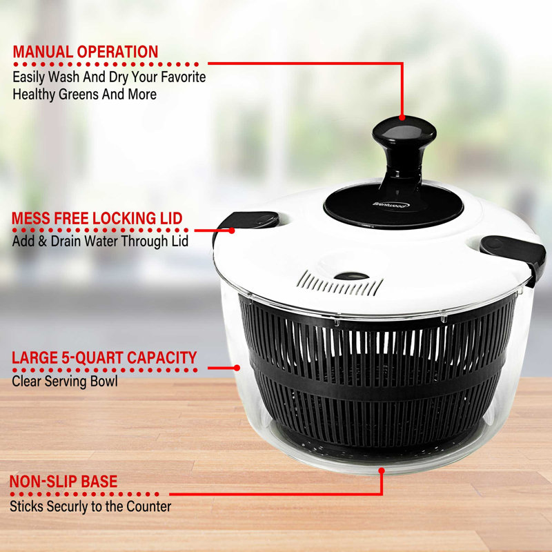 Brentwood 5 Quart Salad Spinner in Black with Serving Bowl