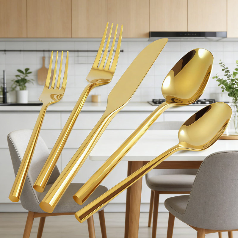 Ensemble de couverts 40 pièces en acier inoxydable avec miroir poli et poignée hexagonale, service complet pour 8