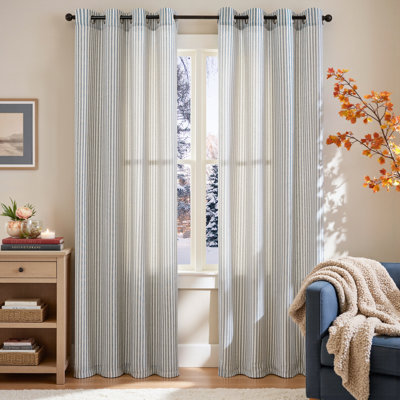Grommet Linen Semi-Sheer Striped Curtains