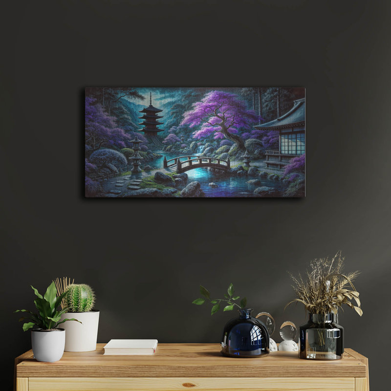  «Dramatic Japanese Garden» par Rey Klimt, art mural en métal, H 12 po x l 24 po