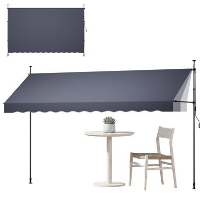 Manual Retractable Awning, 59" Outdoor Retractable Patio Awning Sunshade Shelter, Height Adjustable Patio Door Window Canopy with Manual Crank Handle for Backyard, Garden, Balcony, Dark Gray