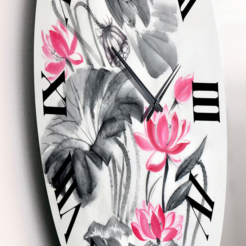 Fleur de lotus rose rétro - horloge murale traditionnelle, Moyen