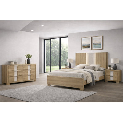Ensemble de chambre à coucher à panneau moderne DEL avec finition bois flottant