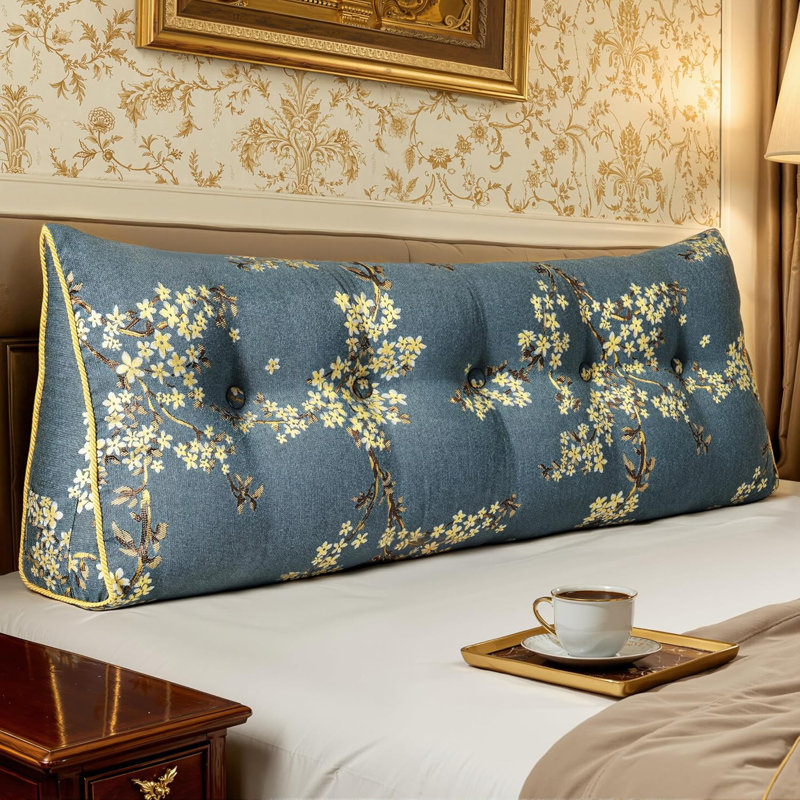 Sit-up Back Comfort Polyester Floral Bed Headboard Wedge Reading Pillow Triangular Back Support Cushion Compression, Queen