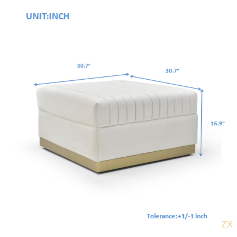 Repose-pieds contemporain en velours capitonné contemporain, Beige