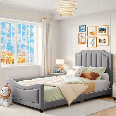 Upholstered Daybed With Classic Stripe Shaped Headboard