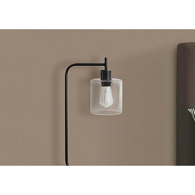 Éclairage, H 20 po, lampe de table, port USB inclus, métal noir, abat-jour en verre, moderne