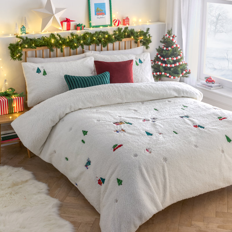 Christmas Together Teddy Fleece Duvet Set, 2, Single Duvet Cover Set + 1 Standard Pillowcase