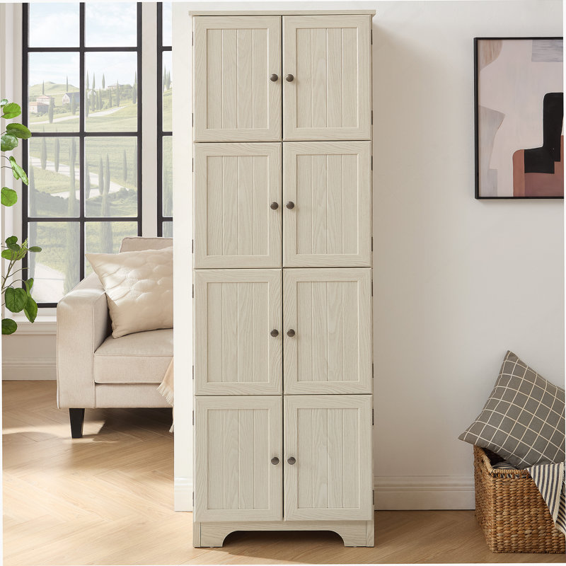 Armoire de rangement autoportante avec 8 portes et 4 tablettes pour le salon, la cuisine, la salle à manger et le bureau