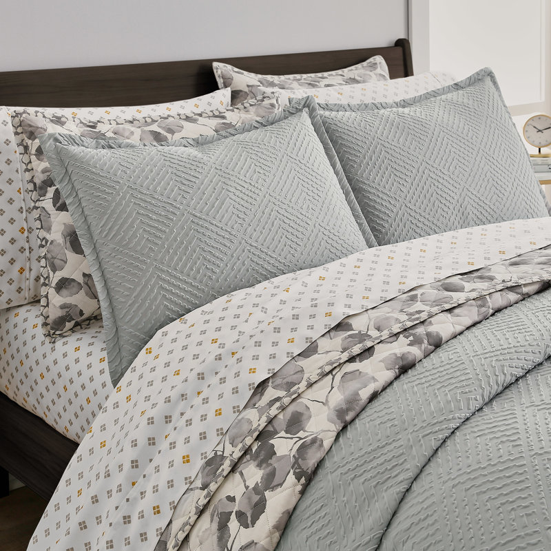 Microfiber Reversible 3 Piece Duvet Cover Set, Queen Duvet Cover + 2 Standard Shams, Harbor Mist Gray