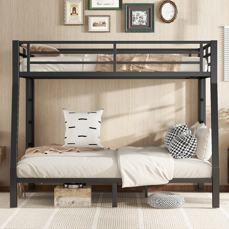 Metal Full Xl Over Queen Bunk Bed For Teens & Adults, Space-saving Frame, Noise-free Design, No Box Spring Needed, Black