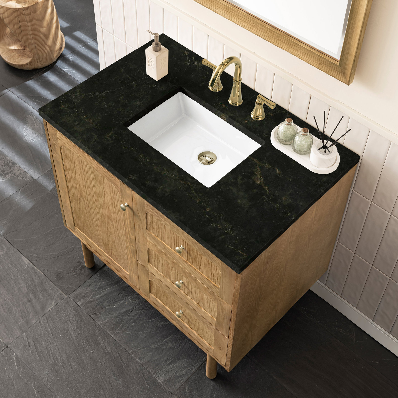 Laurent 36" Single Bathroom Vanity, Light Natural Oak, Phantome Eclos, 8" Widespread