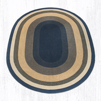  Light Blue, Dark Blue & Mustard Oval Braided Rug – Handcrafted Quality