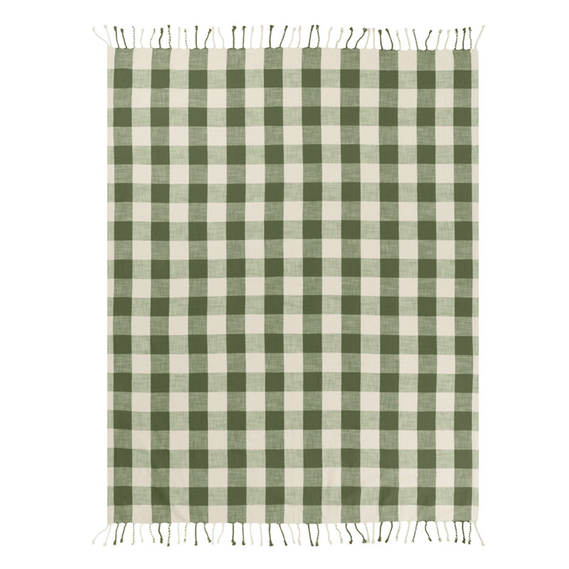 Landrich Hand Woven Throw Blanket, Green/White