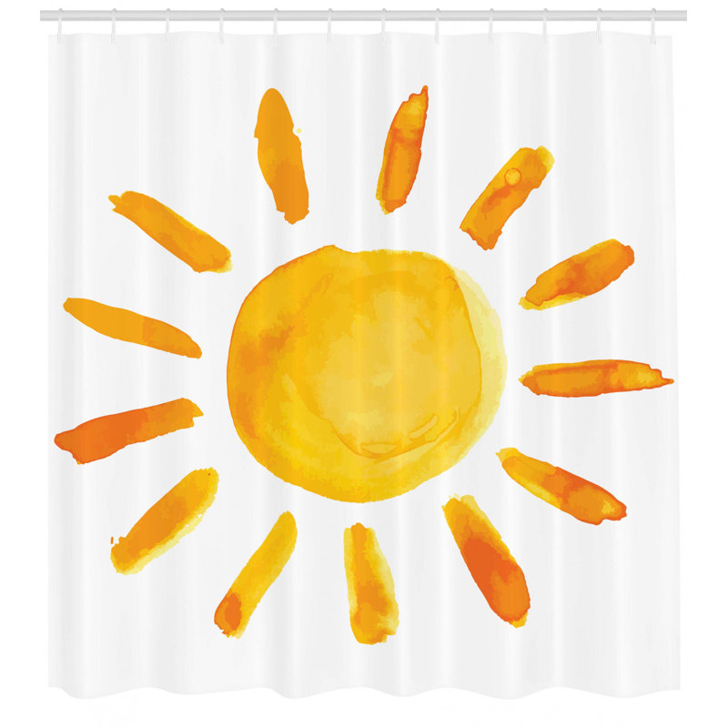 Aqua Beige Multicolor Fabric Shower Curtain with Sun Design