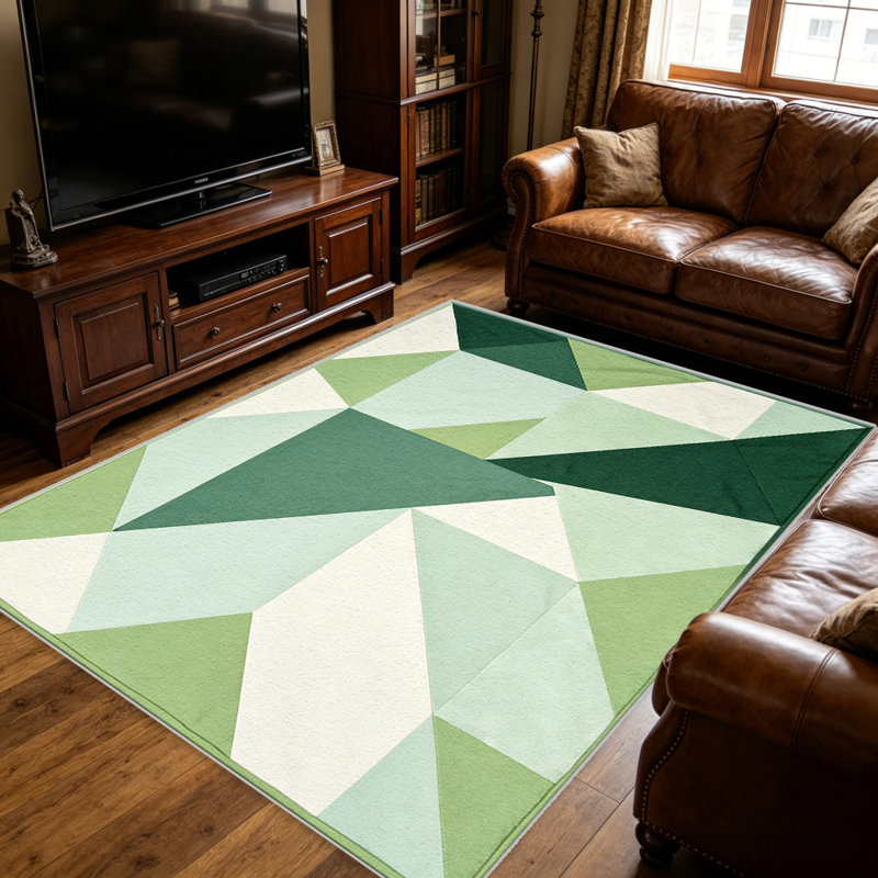 Green and Mint Geometric carpet-easy to clean, machine-washable, soft and comfortable; suitable for door mats, kitchens, living rooms, bedrooms, corridors, and laundry areas. Easy to clean, durable carpet for home decoration.