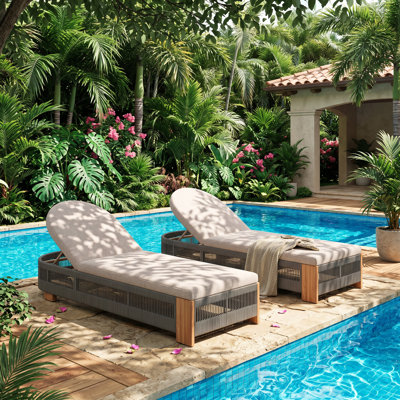Christopher Knight Home 28.6" W x 79.5" D x 33.5" H Solid Acacia Wood and Rope Outdoor Chaise Lounge
