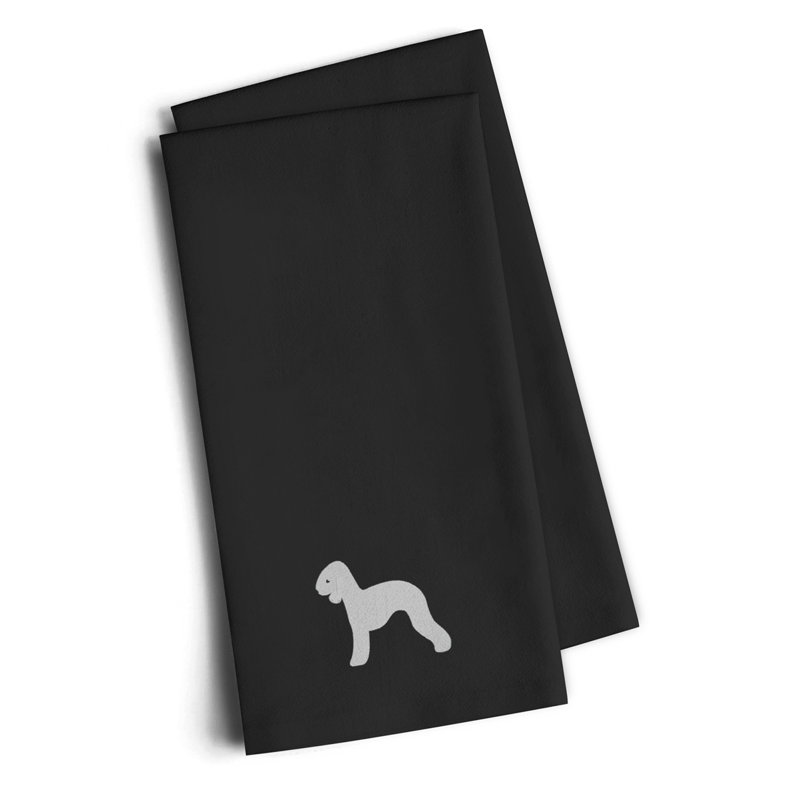 Serviette à thé de cuisine brodée bedlington terrier, Noir, H 25 po x l 16 po x P 0,1 po