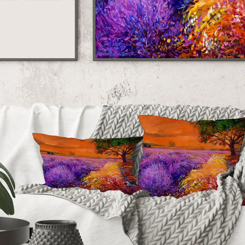 Lavender Fields Under an Sunset II Rectangular Pillow Cover & Insert