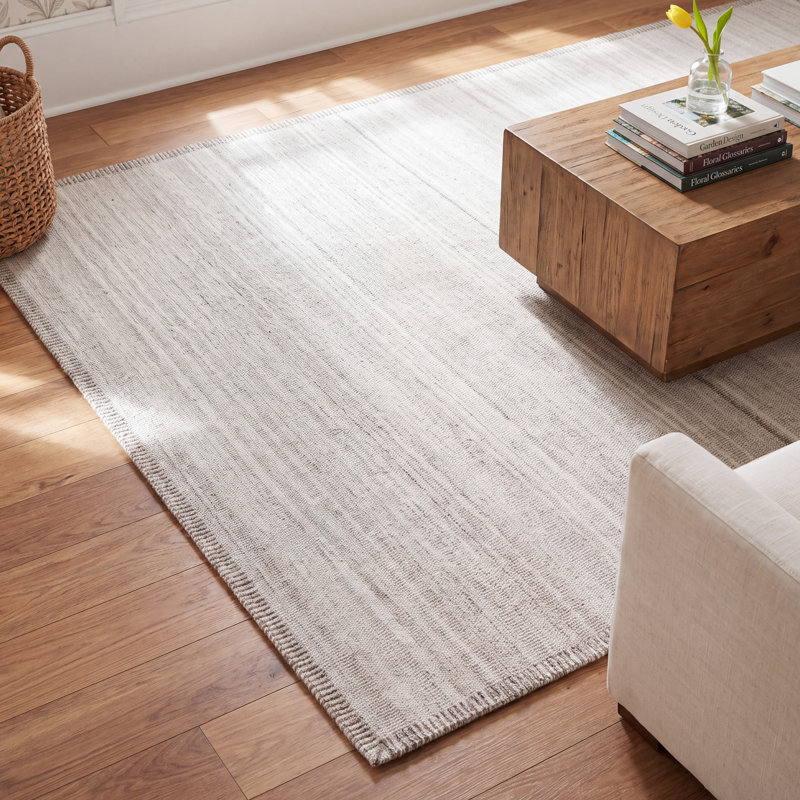 Eljah Solid Color Handmade Flatweave Cream Area Rug, Rectangle 8'10" x 12'