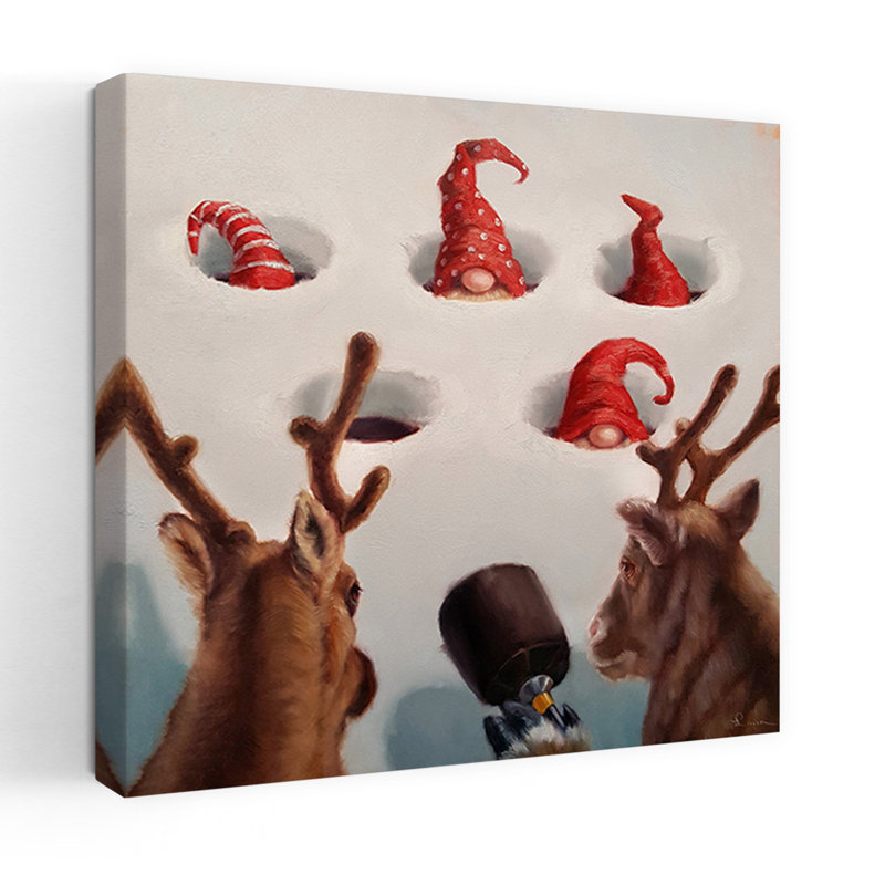 Whack-An-Elf, art abstrait contemporain de paysage d'hiver, H 36 po x l 36 po