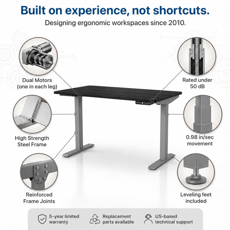Rise Up Dual Motor Electric Standing Desk with a Bamboo Top , 46.7" H x 60" W x 30" D, Black Bamboo/Gray