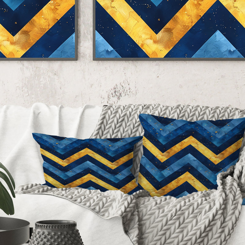 Motif à chevrons bleu et or IV - Modern, H 16 po x l 16 po
