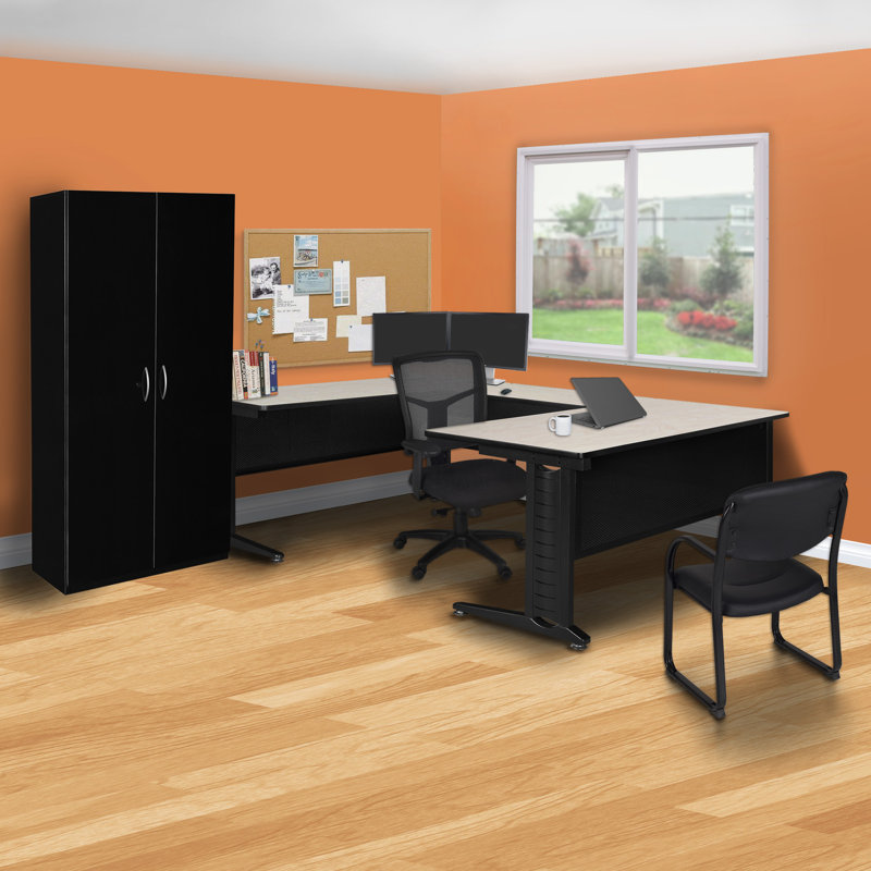 Nevjana Fusion U Shape Desk Shell, Maple, 29" H x 66" W x 96" D, 42"